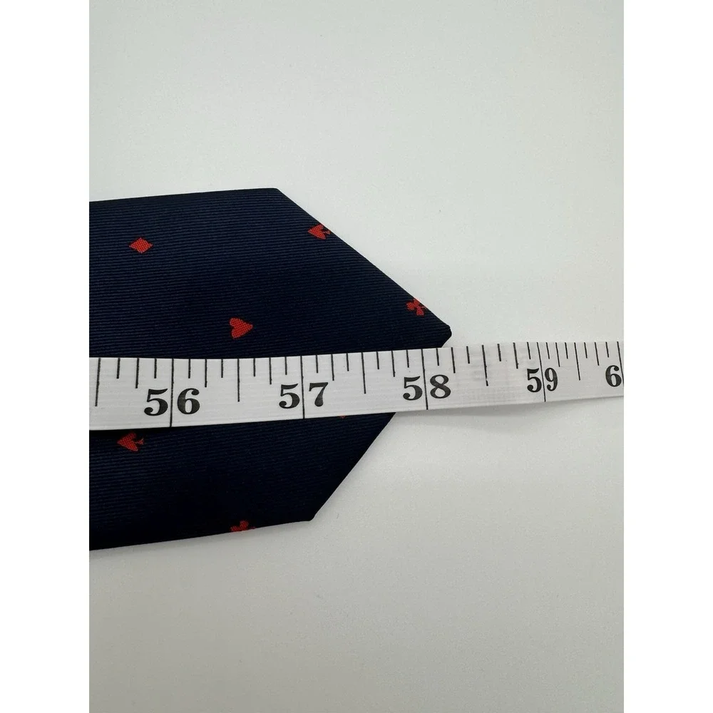 Navy Blue Silk Tie Red Playing Cards Hearts Spades Diamonds Clubs Novelty Mens